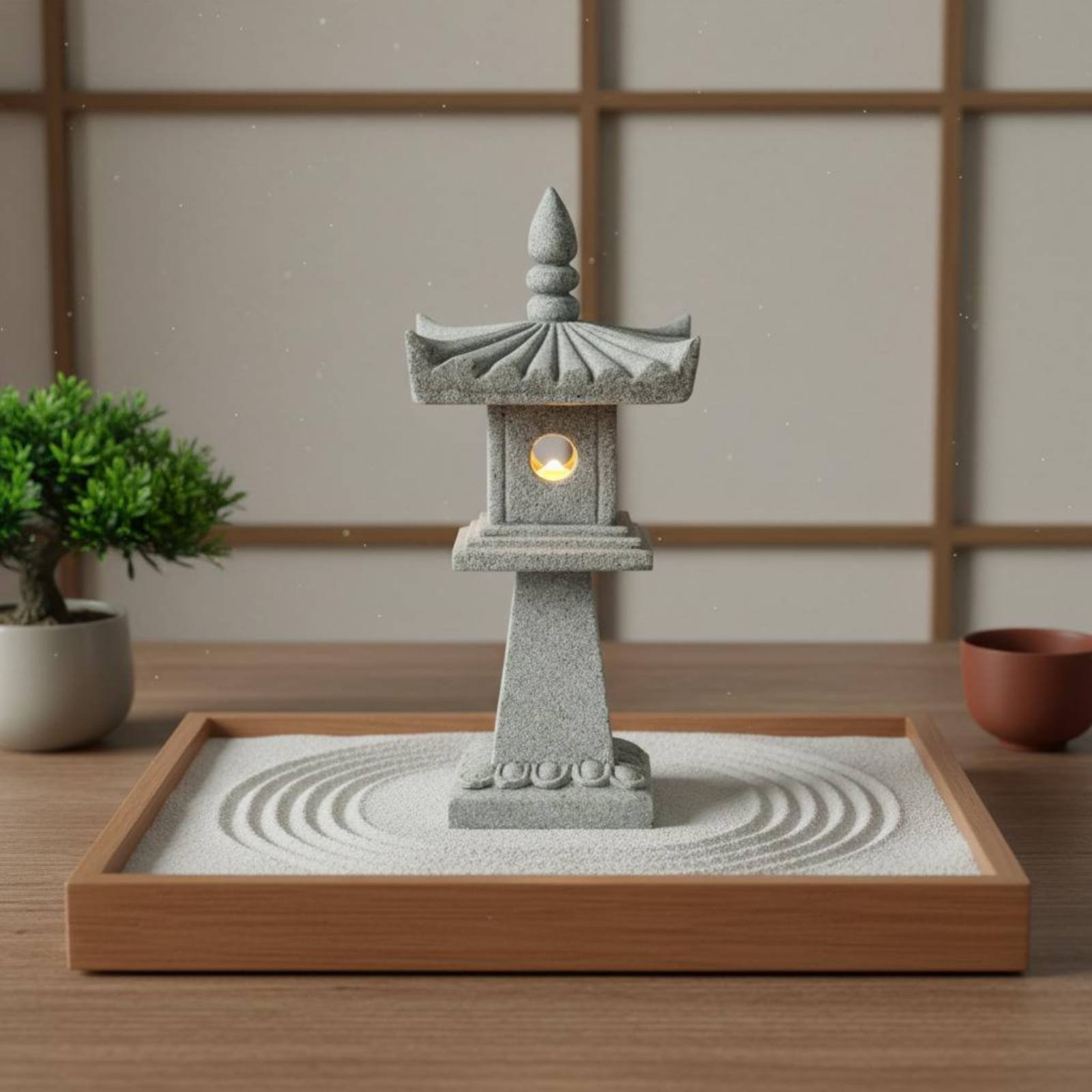 Bonsai Garden Decor - فانوس حجري مصغر بتشطيب عتيق لتزيين
