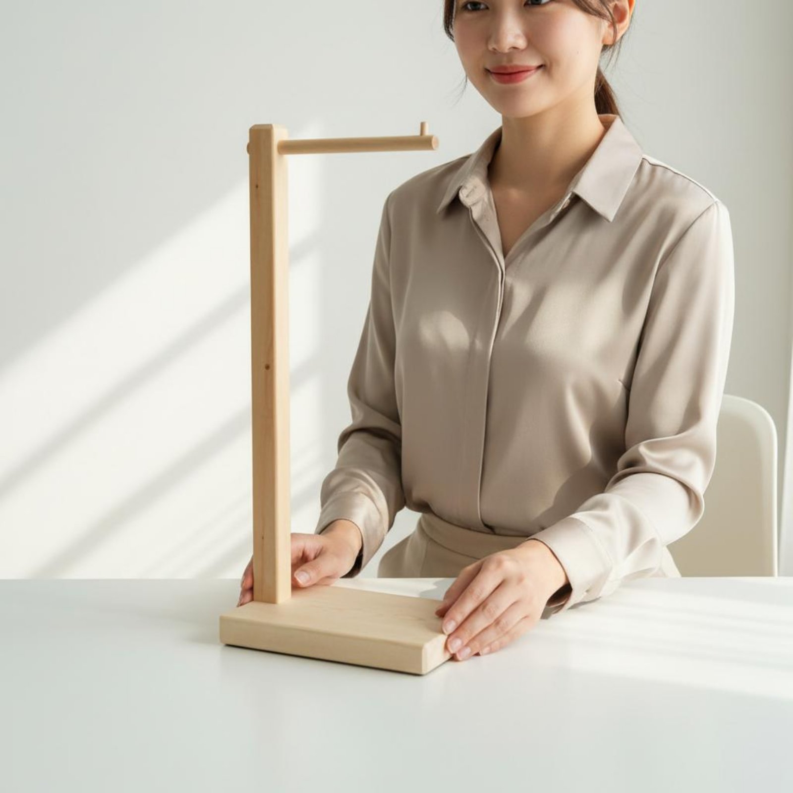 Display Stand Wood - حامل حقائب من الخشب الخالص بقاعدة